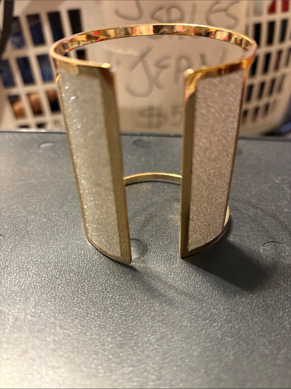 Gold Cuff Bracelet with Sparkle Panels